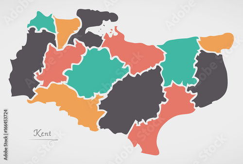 Kent England Map with states and modern round shapes