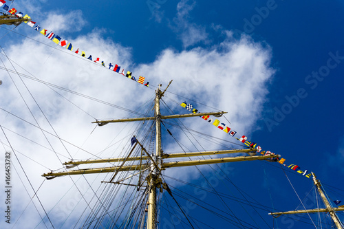 Mast, rigging and ropes on a sailing ship