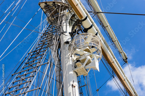 Mast, rigging and ropes on a sailing ship