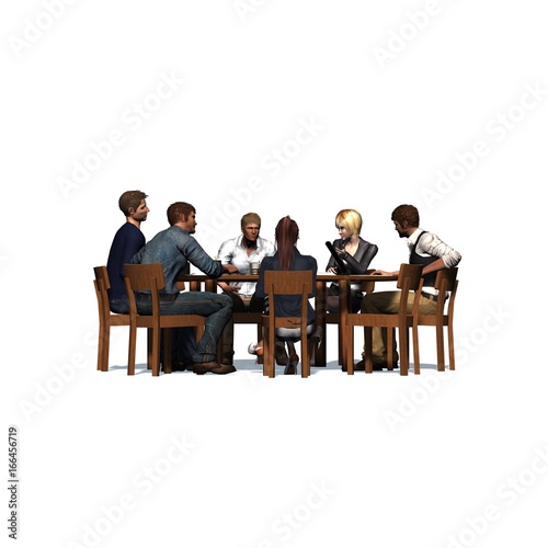 People sitting at a round table in a meeting - business 2- isolated on white background