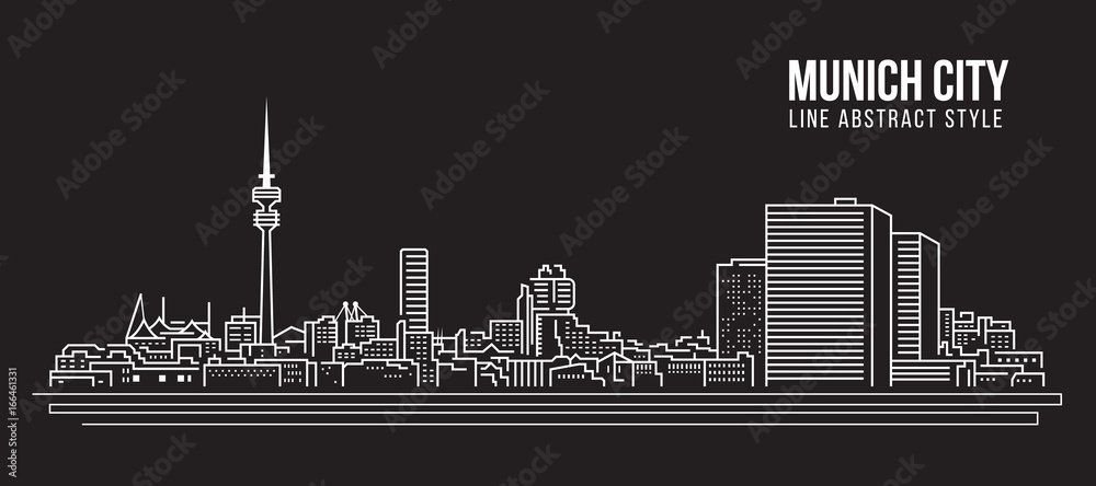 Naklejka premium Cityscape Budynek Grafika liniowa Projekt ilustracji wektorowych - miasto Monachium