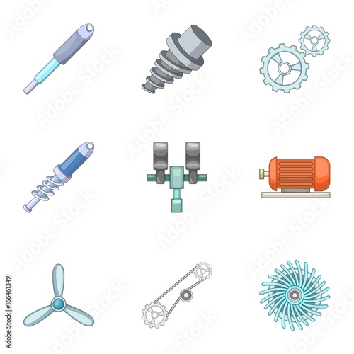Machinery icons set, cartoon style