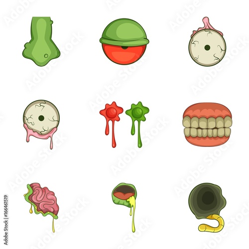 Halloween zombie sticker icons set, cartoon style