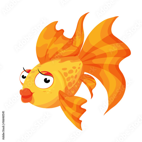 Fototapeta Naklejka Na Ścianę i Meble -  Goldfish cartoon character smiling fashionable gold Princess