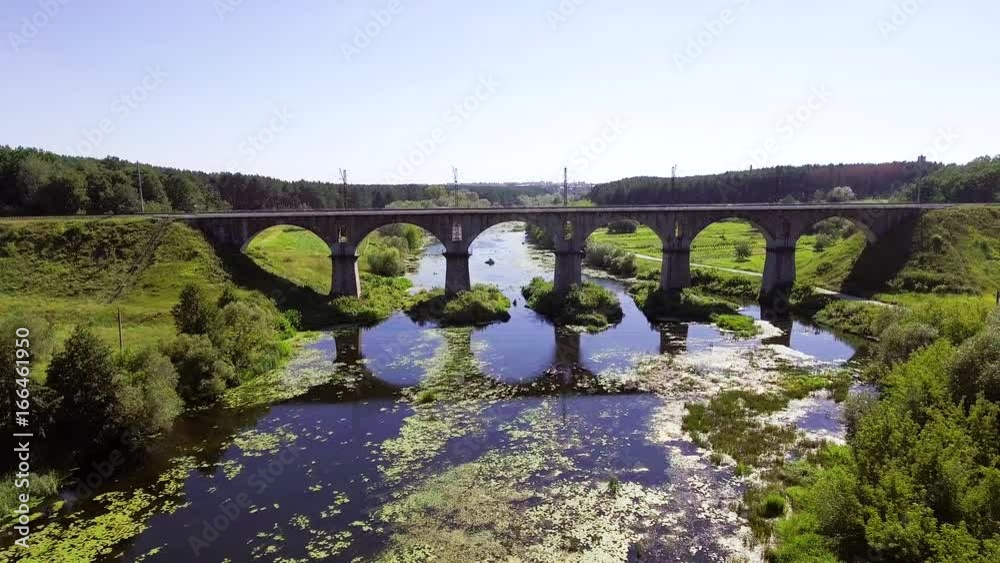 Aerial view of the railway bridge over the river Aerial view of the railway bridge over the river