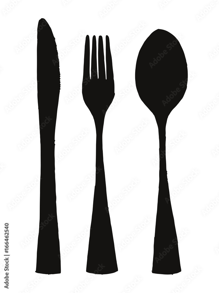 Vector silhouette of old fork with spoon and knife Vector silhouette of old fork with spoon and knife