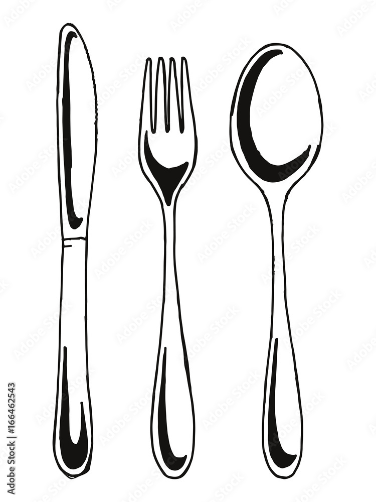 Fork spoon and knife vector. Cutlery hand drawing illustration Stock Vector  | Adobe Stock