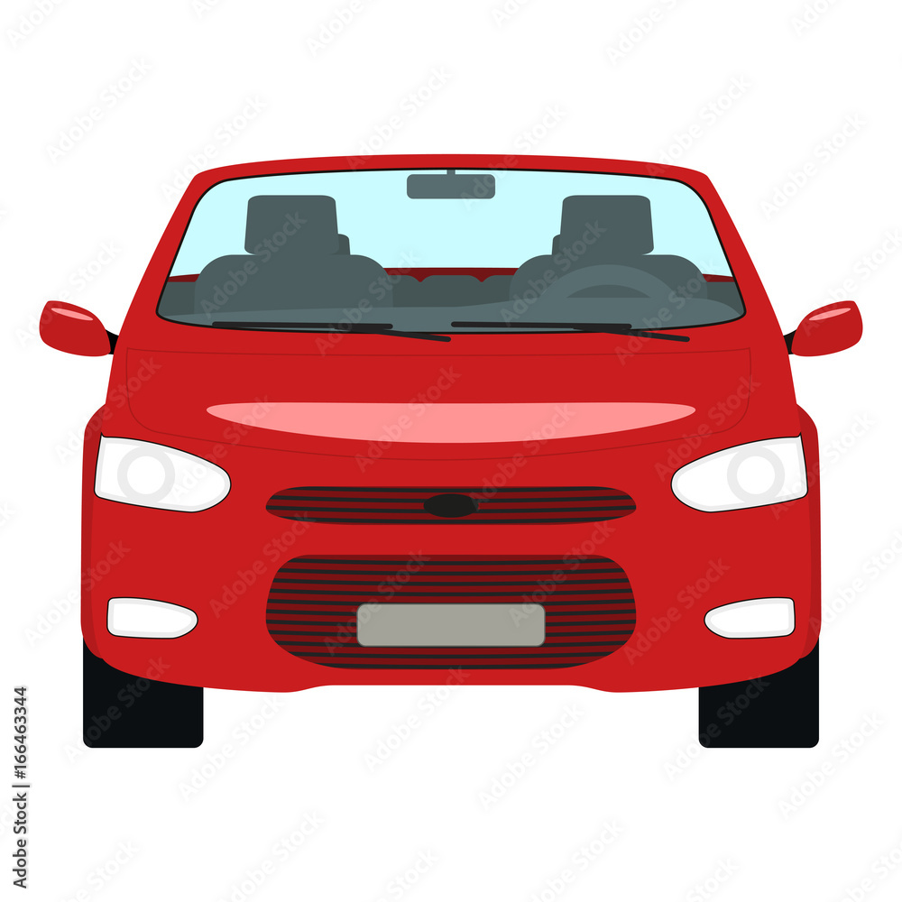 Vector cartoon red car cabriolet front view