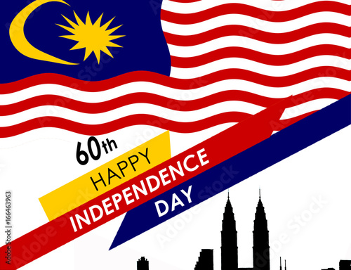 illustration of 60th HAPPY INDEPENDENCE DAY and Malaysia flag. © miracoure