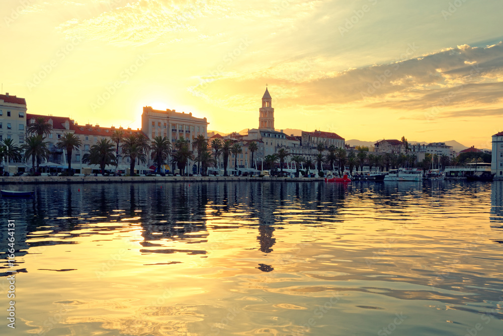 Fototapeta premium View on Split city at sunrise from the side of sea - Dalmatia, Croatia