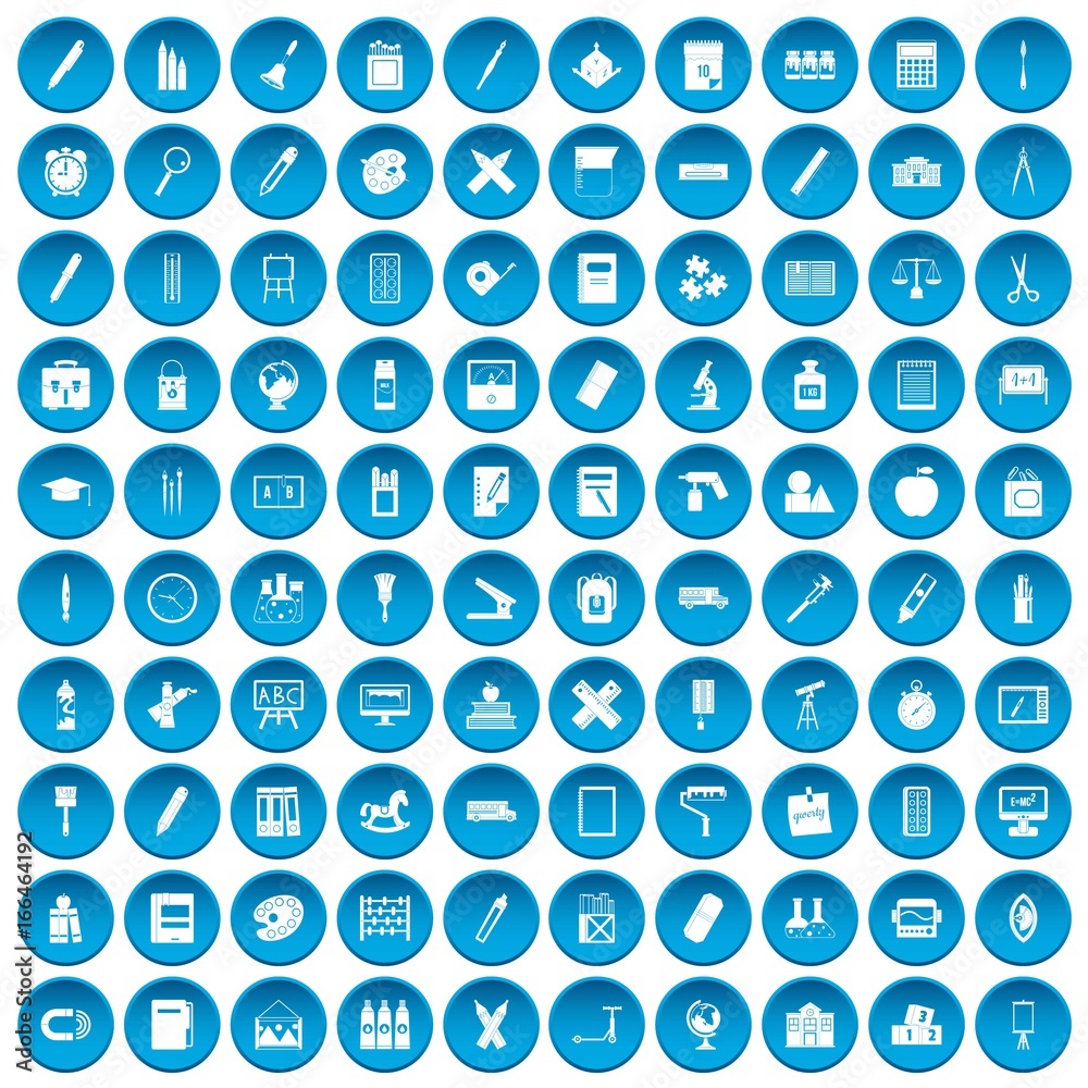 100 stationery icons set blue