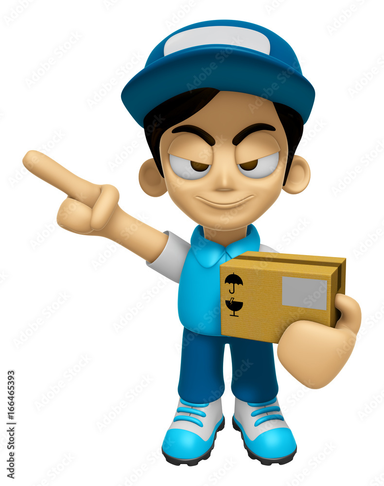 3D Delivery Service Man Mascot is points a finger one direction. Work and Job Character Design Series 2. 3D Delivery Service Man Mascot is points a finger one direction. Work and Job Character Design Series 2.