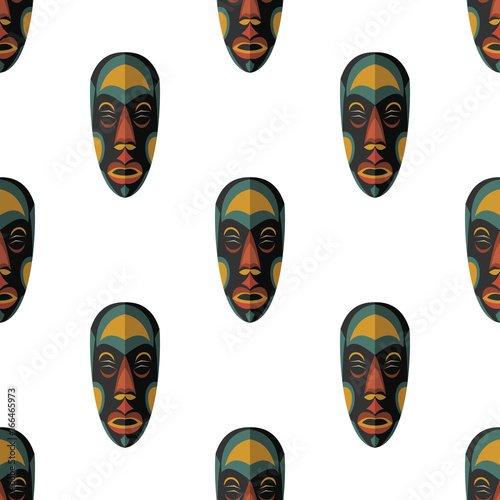 African mask seamless pattern vector illustration background. Flat icon. Ritual symbol.