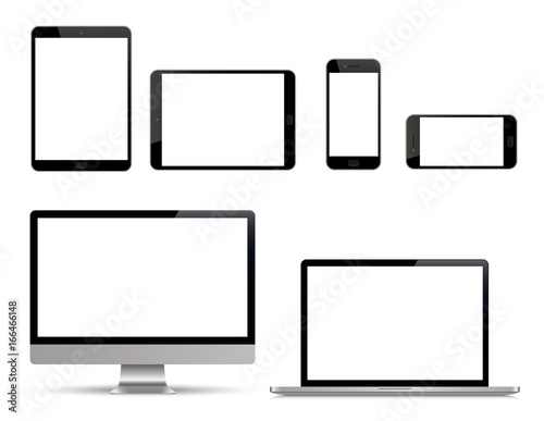 Realistic set of monitor, laptop, tablet, smartphone. Device collection - Stock Vector