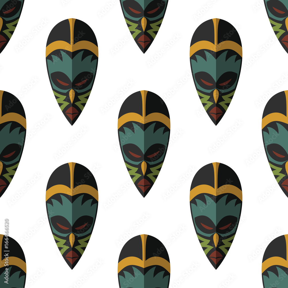 African mask seamless pattern vector illustration background. Flat icon. Ritual symbol. African mask seamless pattern vector illustration background. Flat icon. Ritual symbol.