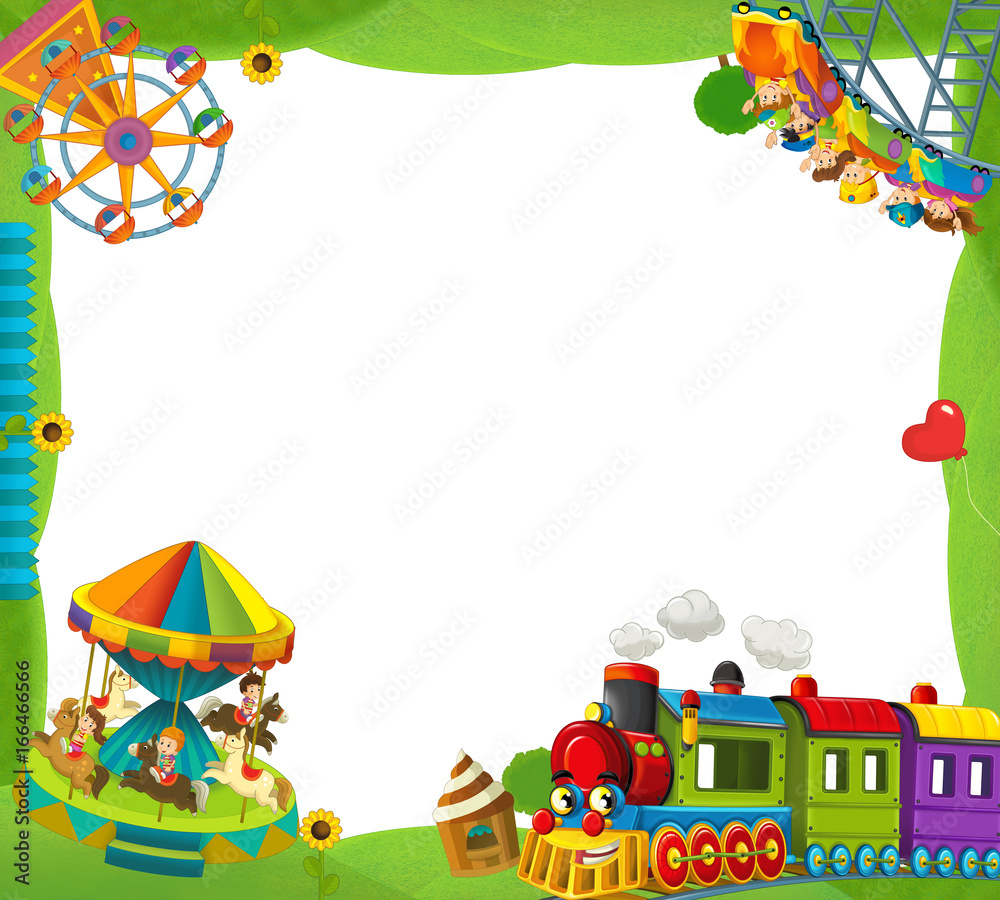 Fototapeta premium cartoon funfair locomotive - playground - frame for misc usage - illustration for children