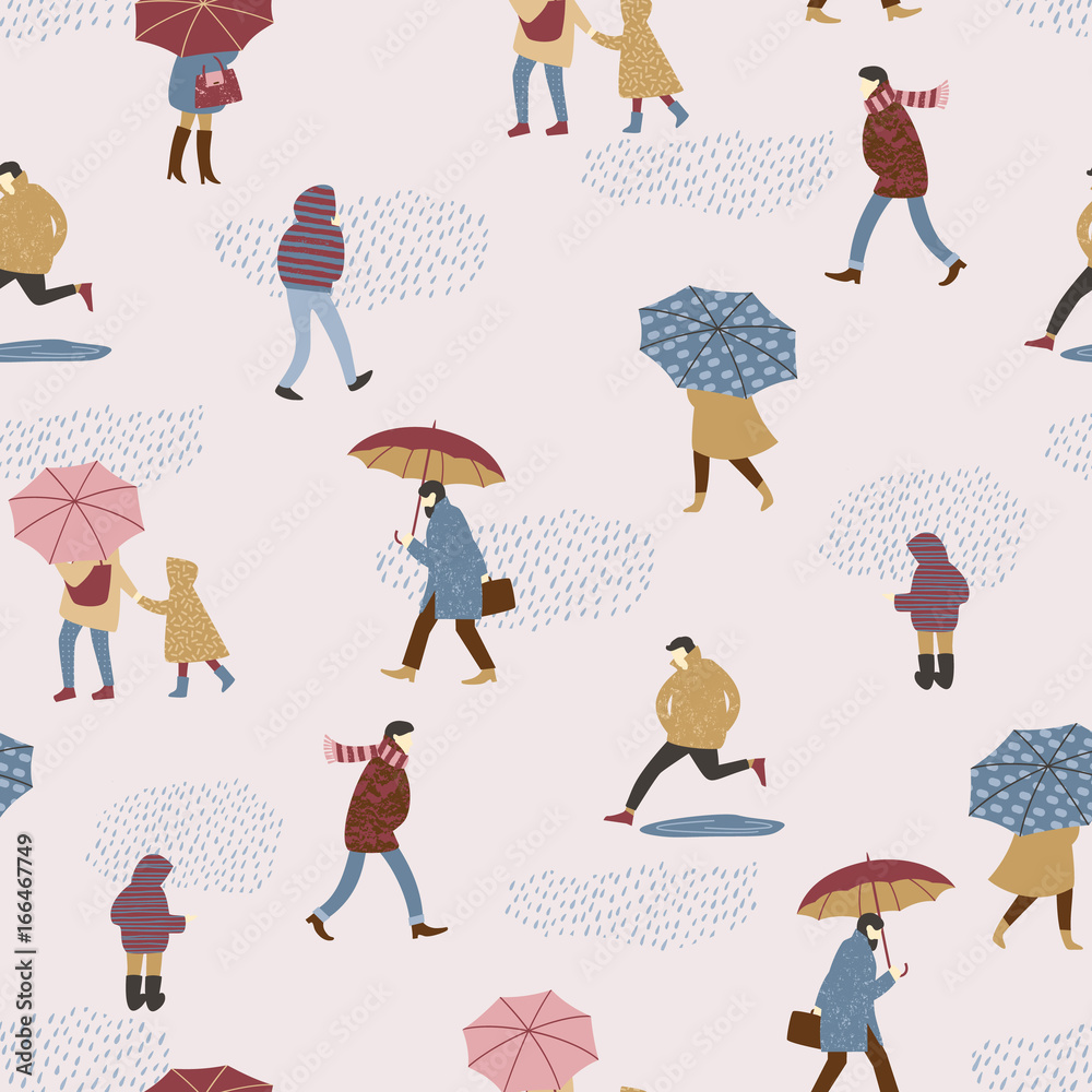 People in the autumn rain