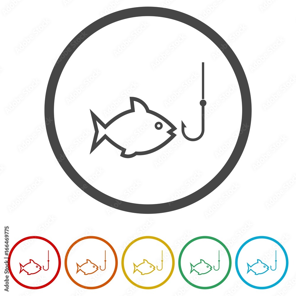 Fish and fish hook icons set - Illustration Fish and fish hook icons set - Illustration