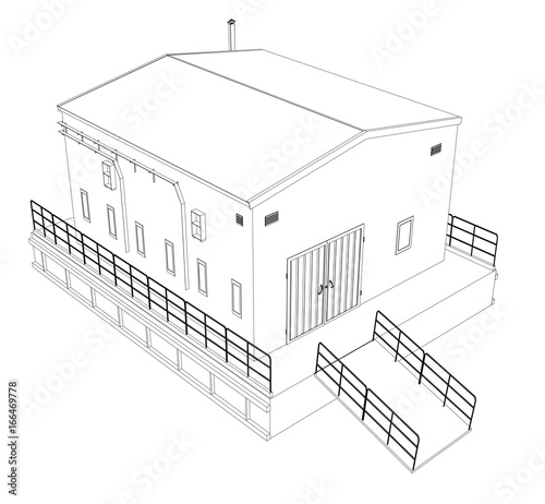 Wire-frame industrial building