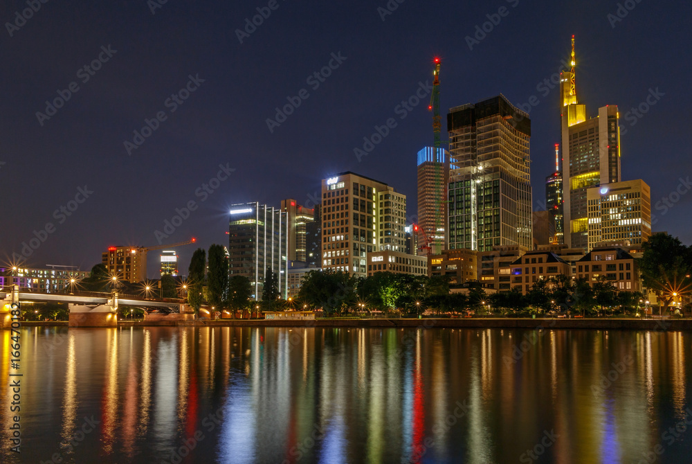 view on center of Frankfurt am Main at night