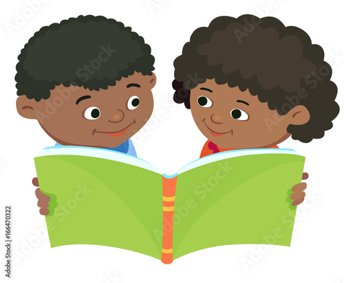 Cartoon kids reading book vector African Africa