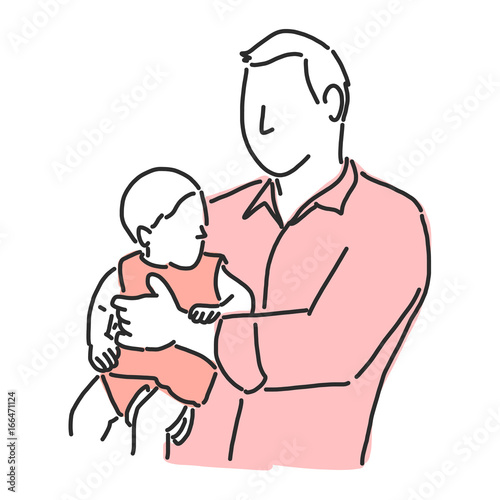 Happy father's day when Daddy and kids play hug and smile together in a happy time with a happy family cool daddy, line drawing vector illustration graphic design