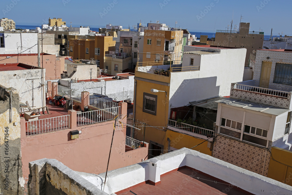 Fototapeta premium typical, colorful architecture of Almeria old town, Andalusia, Spain