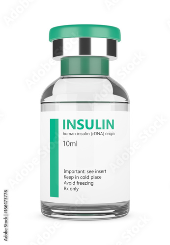 3d rendering of insulin vial over white photo