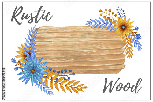 Hand Painted marker rustic wood nameplate with flowers and leaves