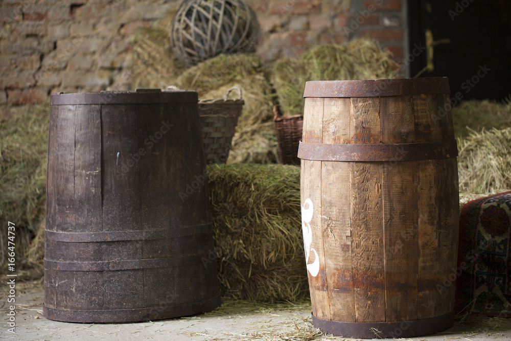 Old private wine cellar with wooden barrel Old private wine cellar with wooden barrel