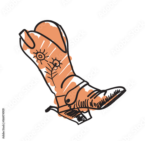 Cowboy boot hand drawn icon isolated on white background vector illustration. American ethnic culture element, traditional symbol.