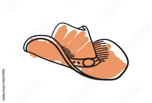 Cowboy hat hand drawn icon isolated on white background vector illustration. American ethnic culture element, traditional symbol.