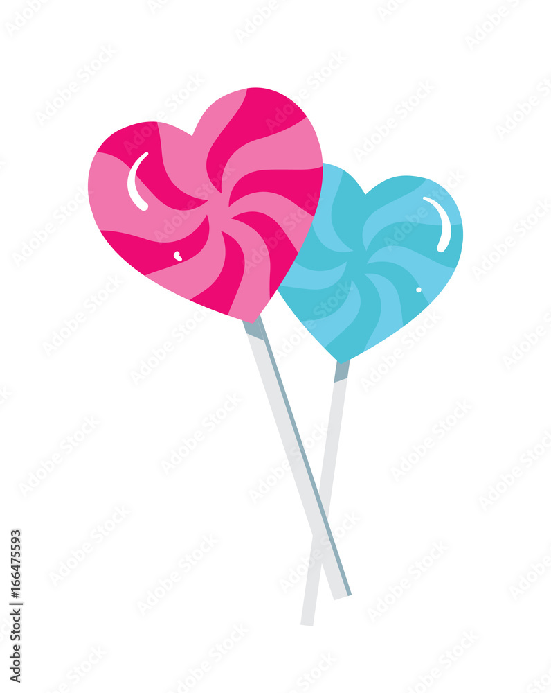 Happy valentine day isolated icon with lollipop in heart shape. Love and wedding romantic symbol, just married hand drawn vector illustration.