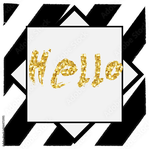Gold glitter typography.Hello - Hand painted gold lettering photo