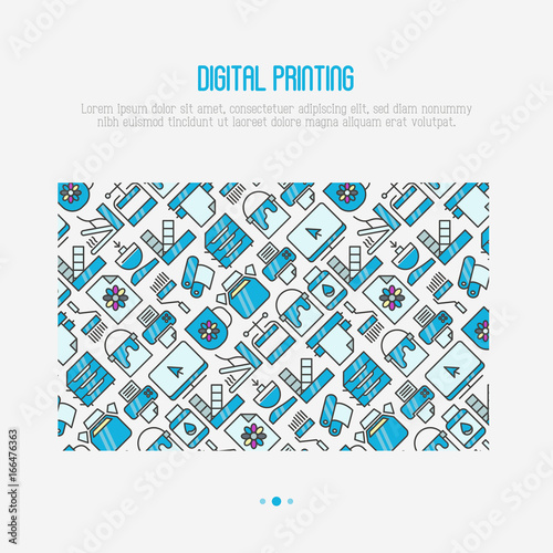 Digital printing concept with thin line icons. Vector illustration for web page, banner, print media.