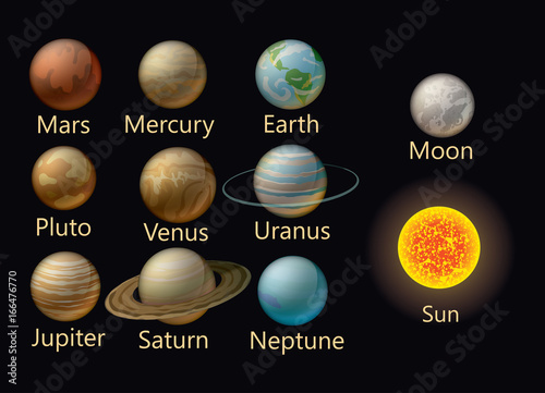 Collection of vector planets of the solar system. Set of stylized planets. Astronomy. Art.