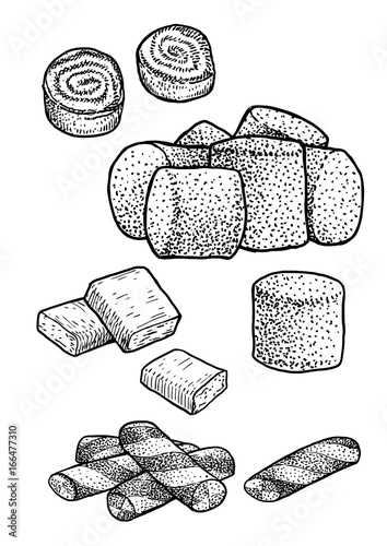 Candy illustration, drawing, engraving, ink, line art, vector
