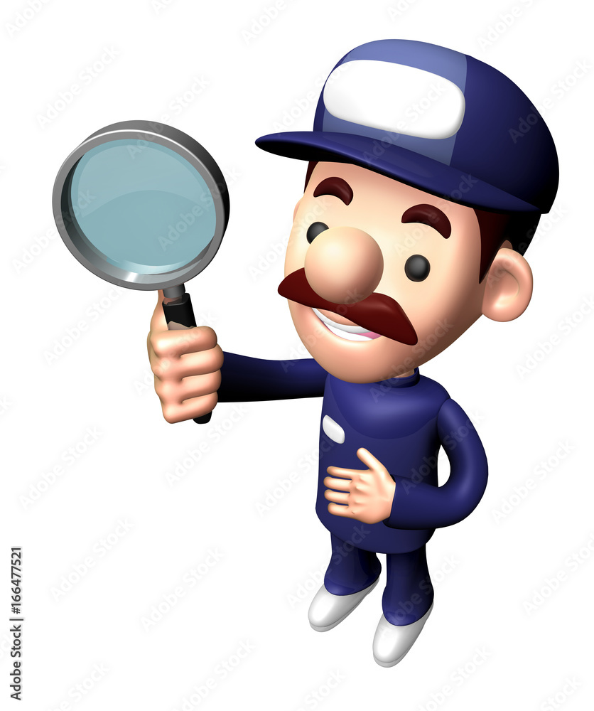 3D Mechanic Character is holding the Magnifier. 3D Mechanic Character is holding the Magnifier.