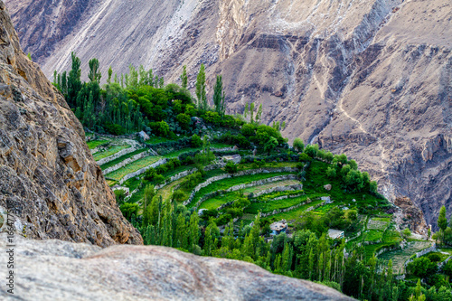 The breathtaking morning of the Hunza Valley from the hill of Duiker, Pakistan photo