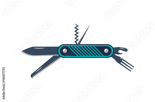 Tourist jackknife icon isolated vector illustration. Campsite equipment, multi tool steel in flat design. Hiking traveling, nature vacation concept.