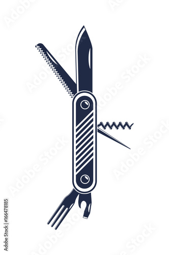 Adventure jackknife icon isolated vector illustration. Campsite equipment, multi tool steel in flat design. Hiking traveling, nature vacation concept.