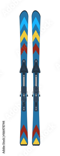 Mountain skis isolated vector icon. Outdoor activity, nature traveling, skiing equipment element.