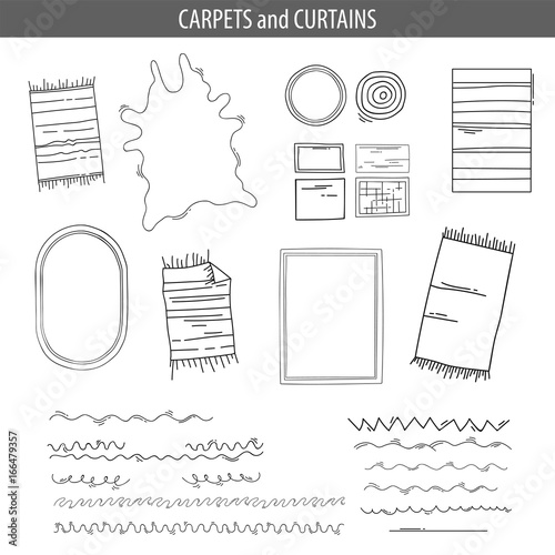 Set of linear icons for Interior top view plans