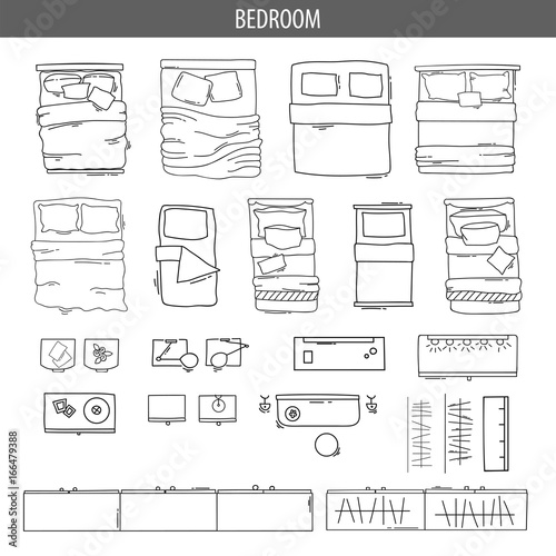 Set of linear icons for Interior top view plans