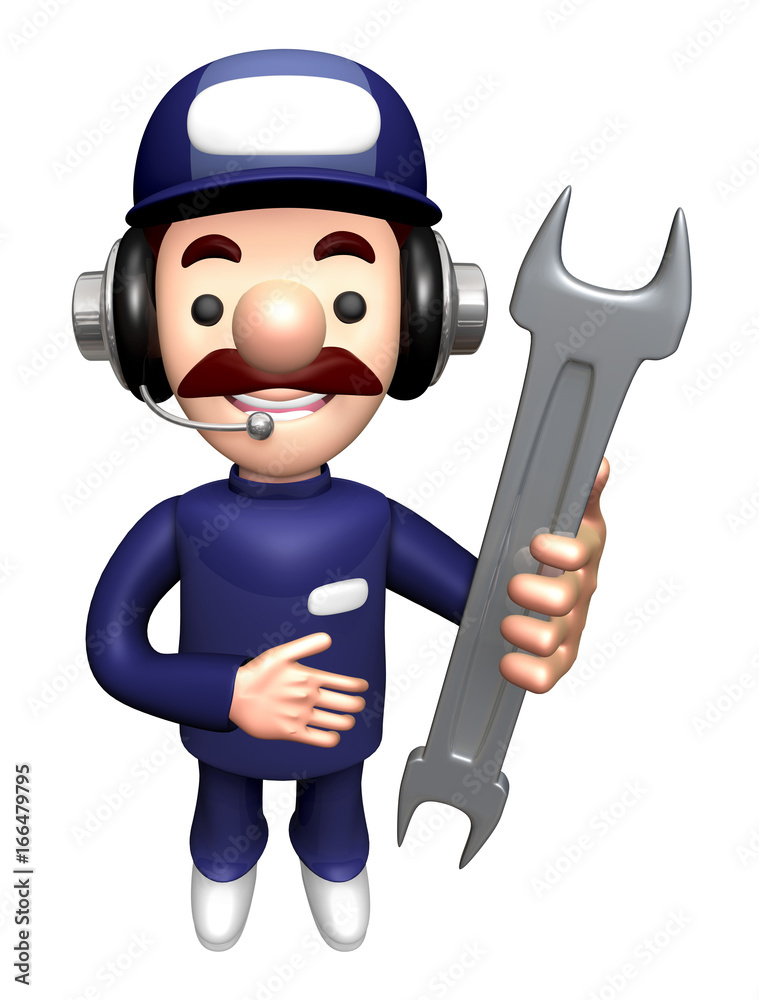 3D Repair Person Mascot is holding a Wrench. 3D Repair Person Mascot is holding a Wrench.