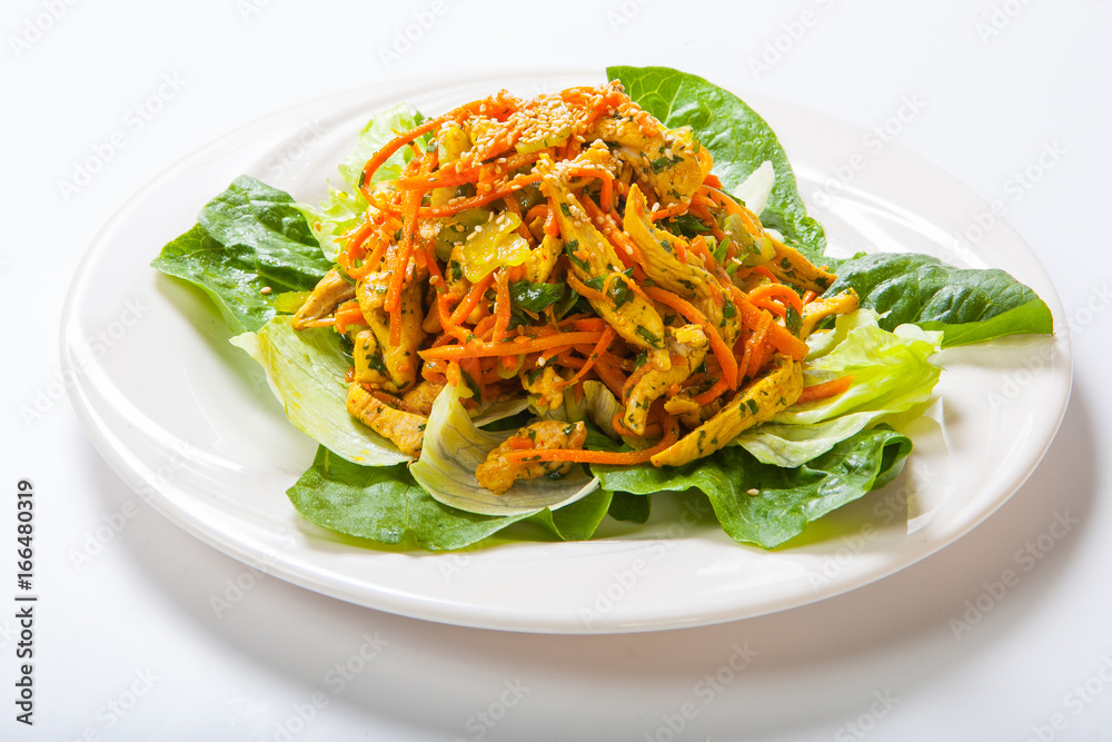 chicken salad with fresh vegetables and sesame in Asian style chicken salad with fresh vegetables and sesame in Asian style