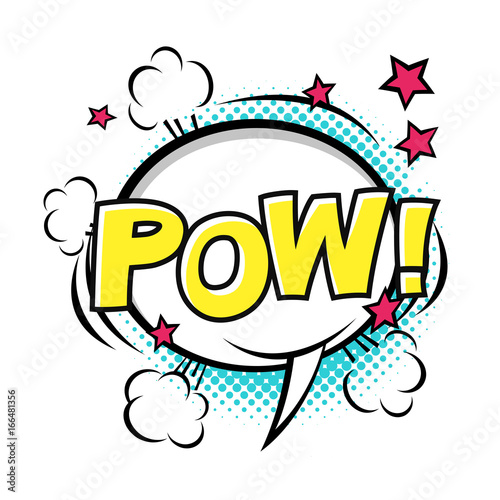 POW! Comic speech bubble, comic sound. Vector cartoon illustrations isolated on white background. Halftones, stars and other elements in separated layers.