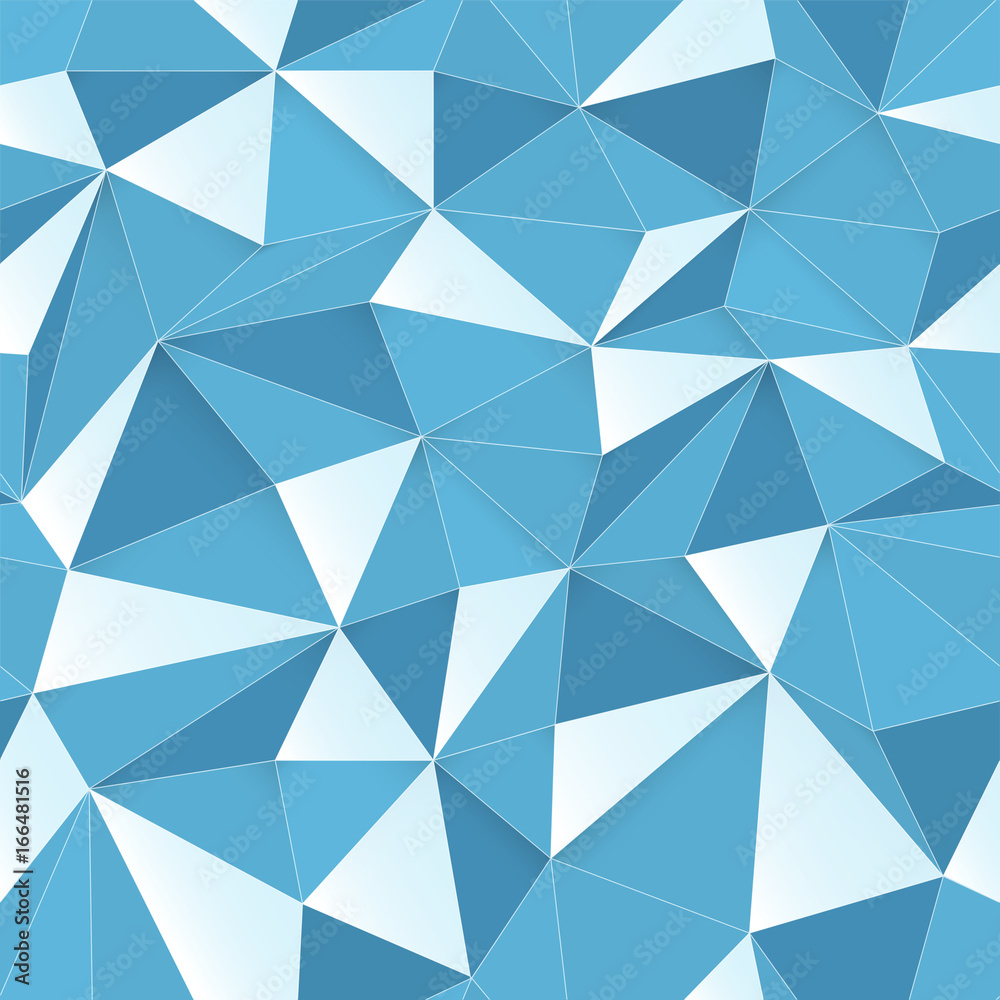 Blue 3D triangle pattern, seamless vector. Vector design texture. White Low Poly Pattern Background