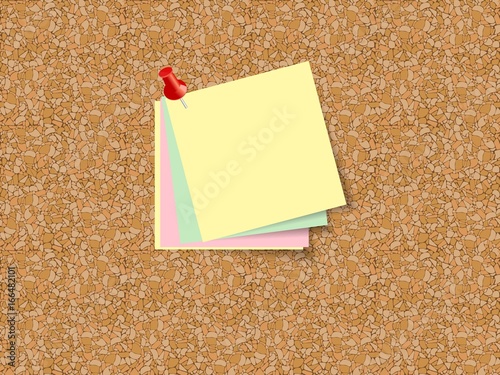 Cork board  with sheets of paper for notes. Vector background.