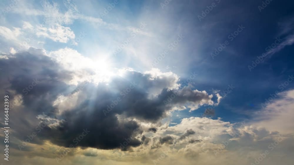 Beautiful summer day storm cloud timelapse with sun shining. Dramatic thunderstorm cloudscape with large, building clouds, natural rainy dark sky, perfect for digital cinema composition background. Beautiful summer day storm cloud timelapse with sun shining. Dramatic thunderstorm cloudscape with large, building clouds, natural rainy dark sky, perfect for digital cinema composition background.